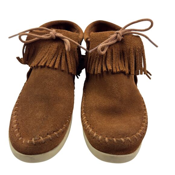 Minnetonka Venice Brown Fringe Boho Southwestern Moccasin Boots Women's Size 7 - Picture 2 of 9